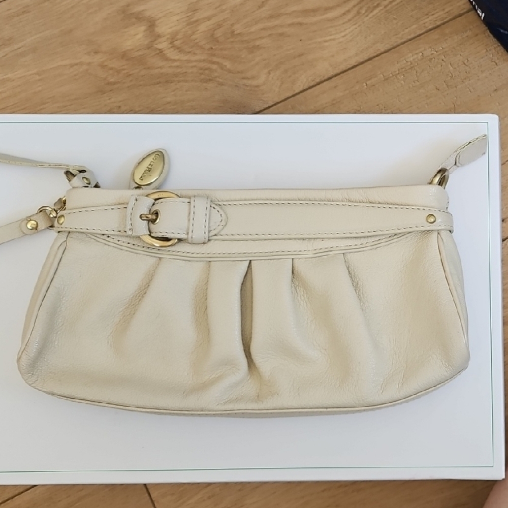 Cole Haan Beige Leather Wristlet with Gold Details